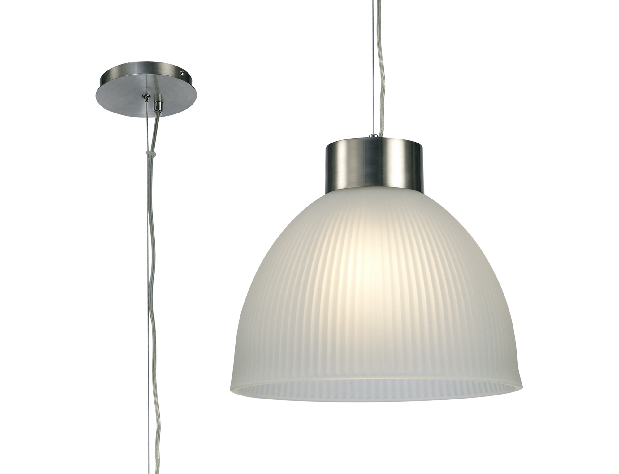 D0272  Hof Glass Pendant 1 Light Satin Nickel; Frosted Ribbed Glass